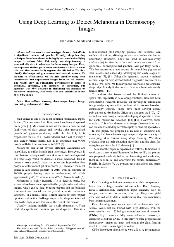 (PDF) Using Deep Learning for Melanoma Detection in Dermoscopy Images