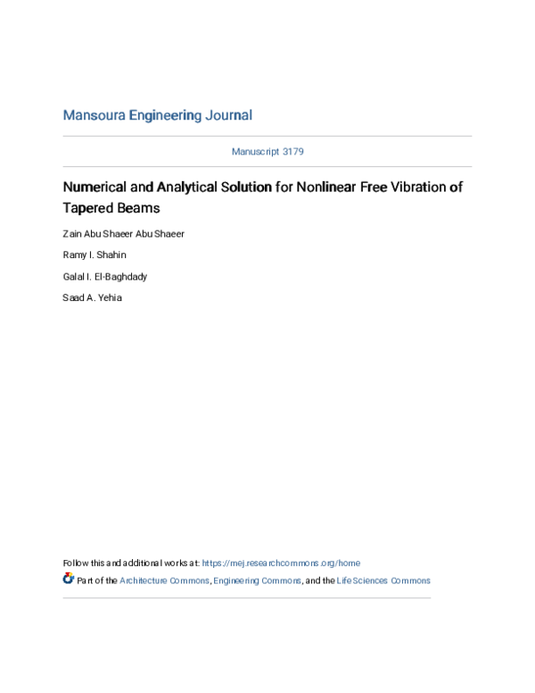 (PDF) Numerical and Analytical Solution for Nonlinear Free Vibration of ...