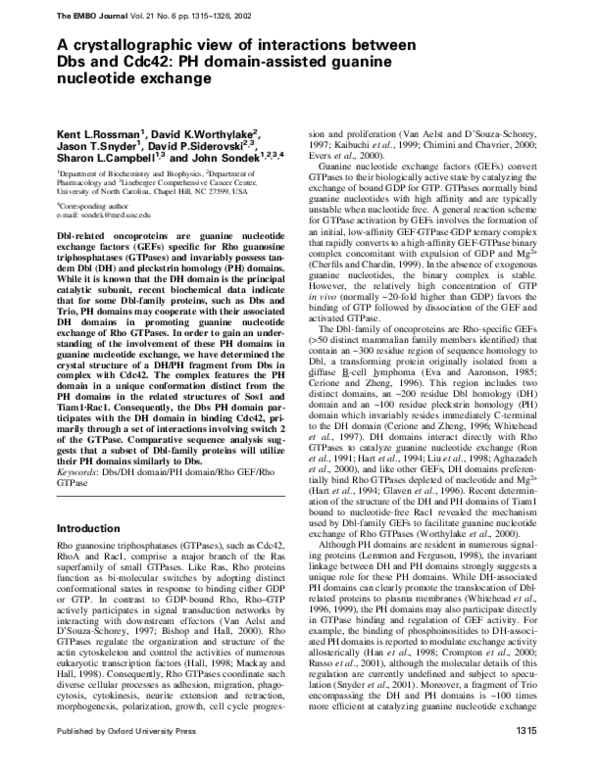 (PDF) A crystallographic view of interactions between Dbs and Cdc42: PH ...
