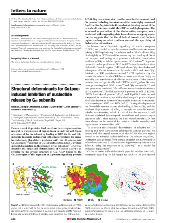 (PDF) Structural determinants for GoLoco-induced inhibition of ...