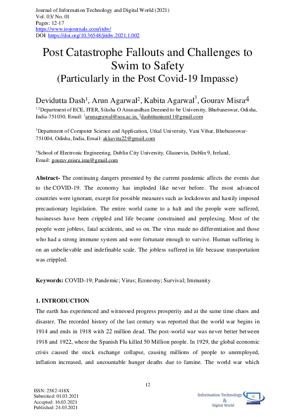 (PDF) Post Catastrophe Fallouts and Challenges to Swim to Safety ...