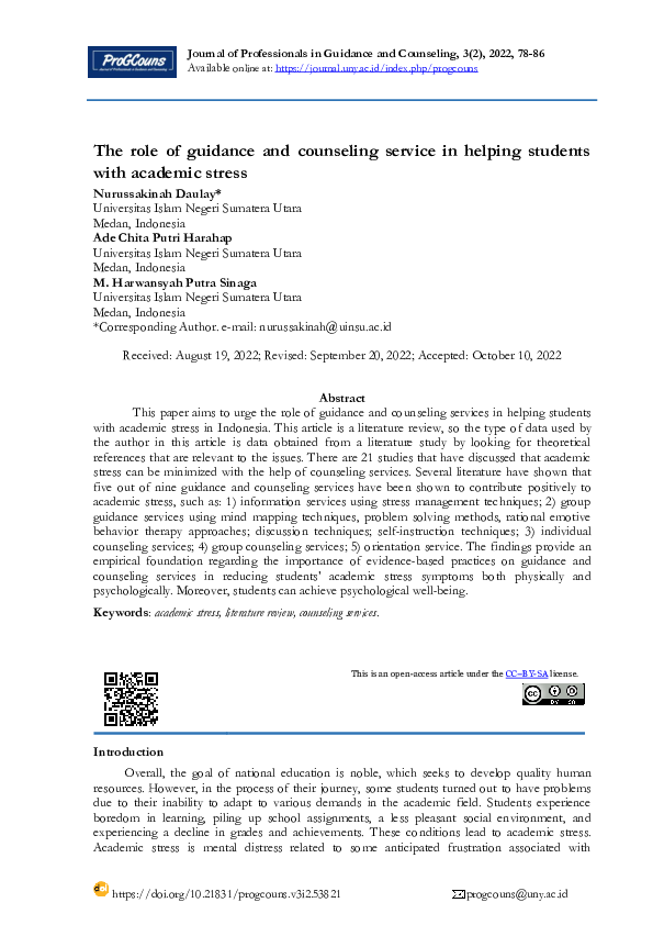 (PDF) The role of guidance and counseling service in helping students ...