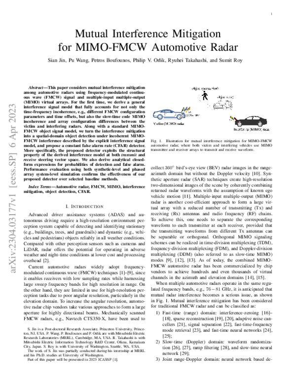 (PDF) Mutual Interference Mitigation for MIMO-FMCW Automotive Radar