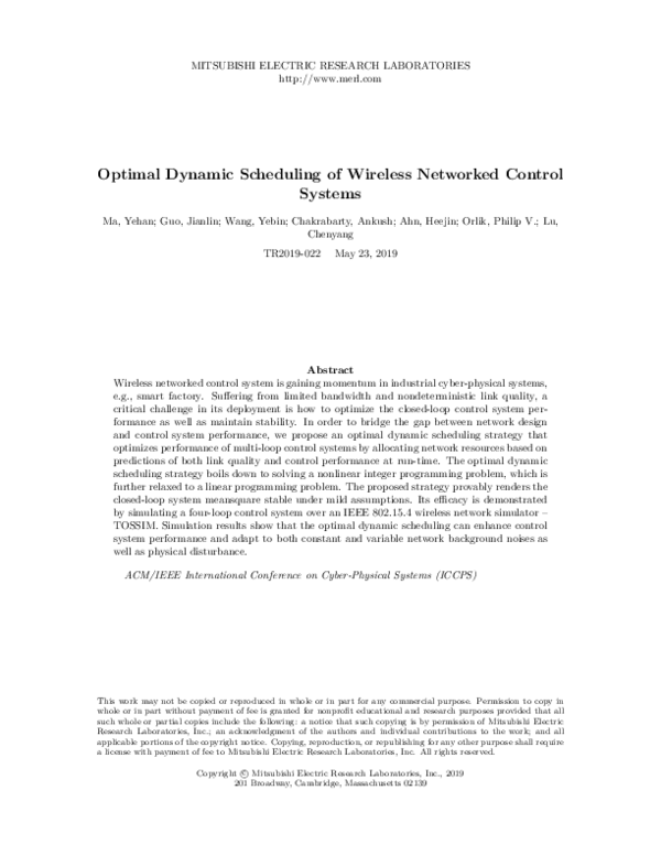 (PDF) Optimal dynamic scheduling of wireless networked control systems