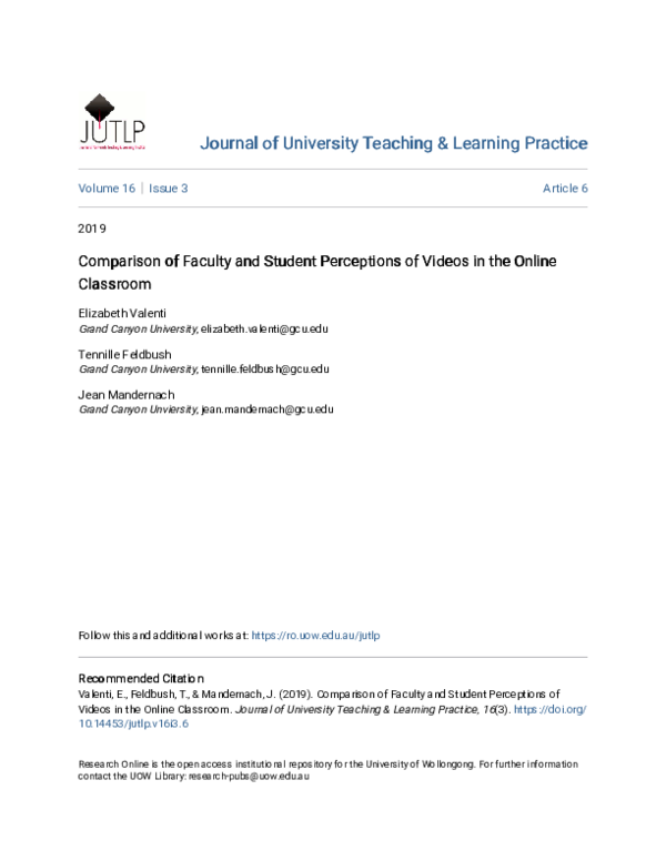 (PDF) Comparison of Faculty and Student Perceptions of Videos in the ...
