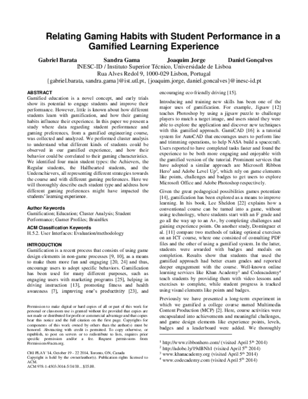 (PDF) Relating gaming habits with student performance in a gamified ...