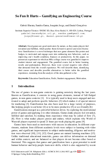 (PDF) So Fun It Hurts – Gamifying an Engineering Course