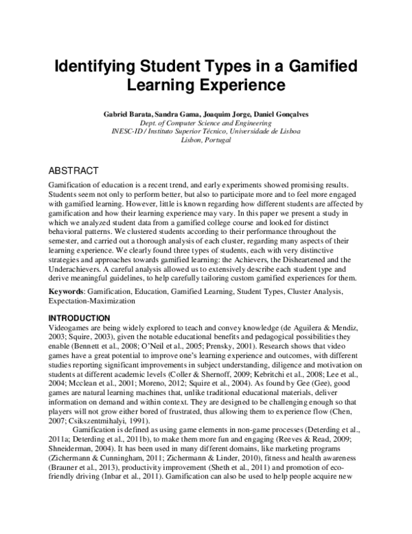 (PDF) Identifying Student Types in a Gamified Learning Experience