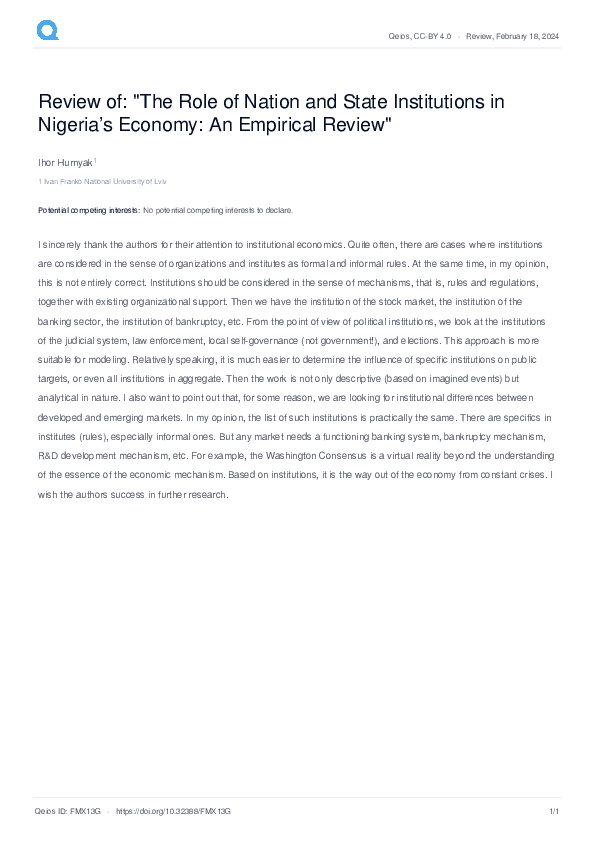(PDF) Review of: "The Role of Nation and State Institutions in Nigeria ...