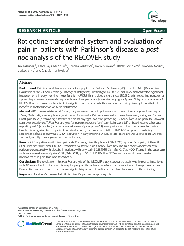 (PDF) Rotigotine transdermal system and evaluation of pain in patients ...