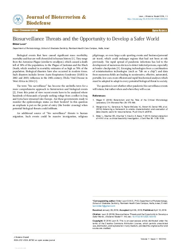 (PDF) Journal of Bioterrorism & Biodefense