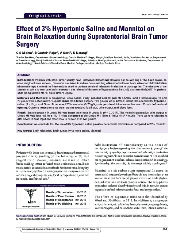 (PDF) Effect of 3% Hypertonic Saline and Mannitol on Brain Relaxation ...