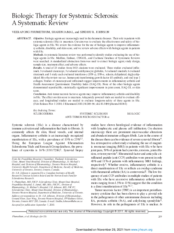 (PDF) Biologic Therapy for Systemic Sclerosis: A Systematic Review