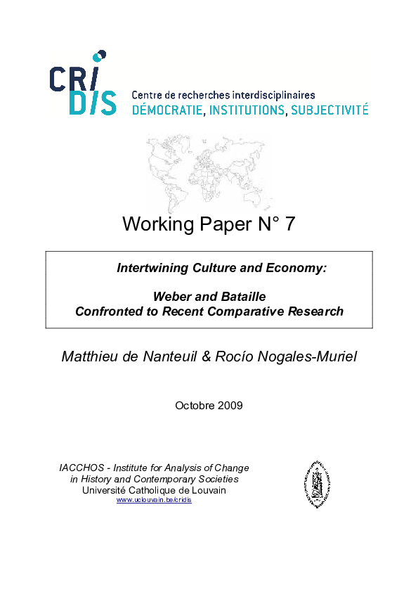 (PDF) Intertwinning Culture and Economy. Weber and Bataille Confronted ...