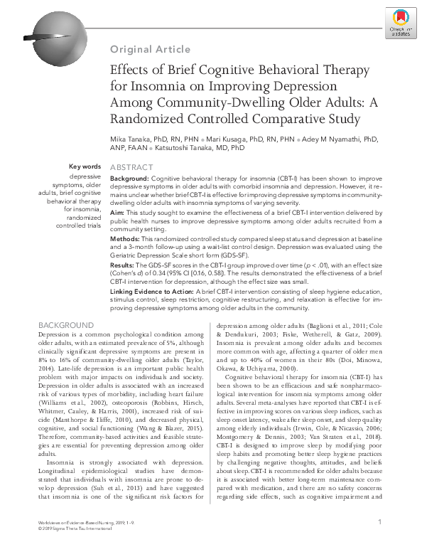 (PDF) [Effects of Brief Cognitive Behavioral Therapy for insomnia on ...