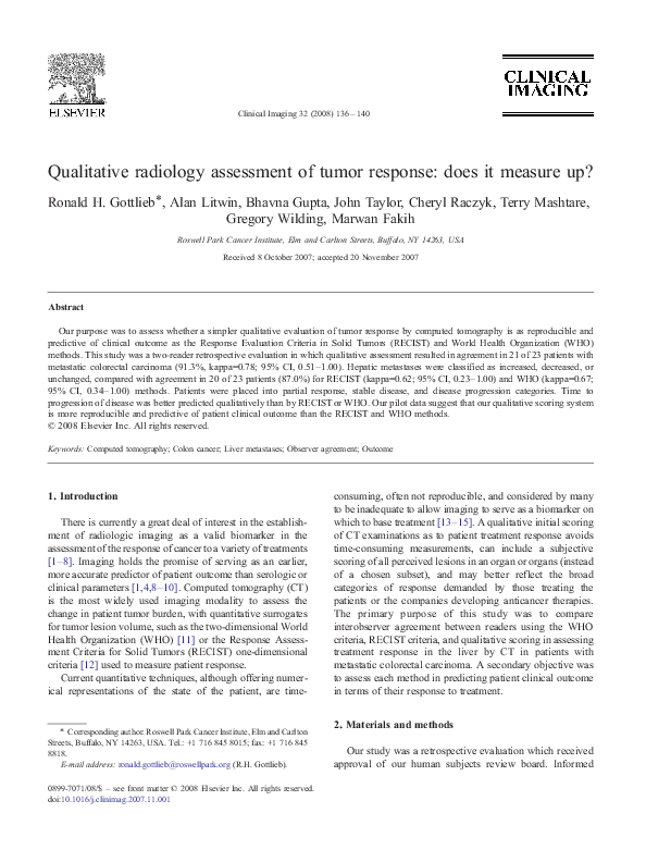 (PDF) Qualitative radiology assessment of tumor response: does it ...
