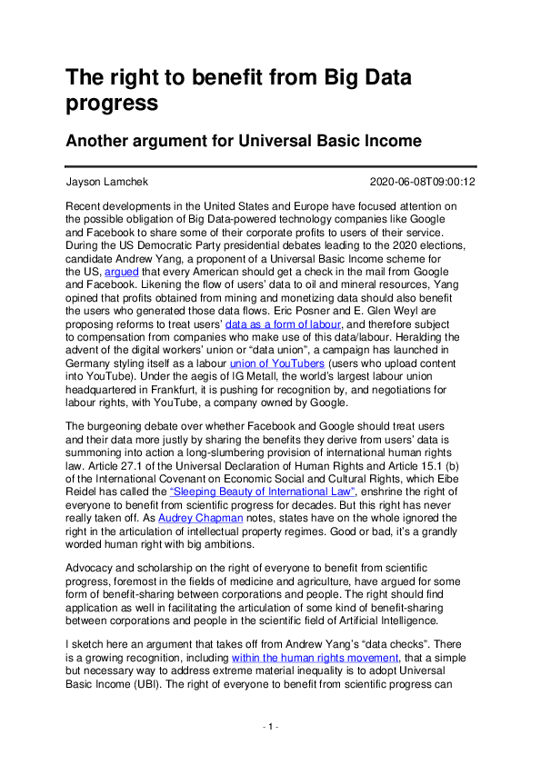 (PDF) The right to benefit from Big Data progress: Another argument for ...