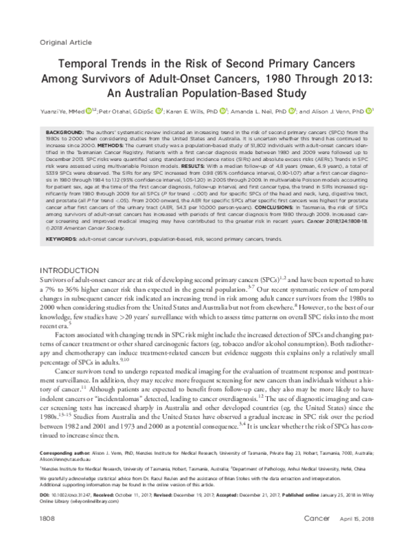(PDF) Temporal trends in the risk of second primary cancers among ...