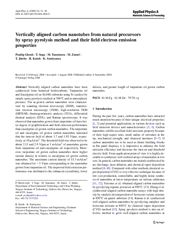 (PDF) Vertically aligned carbon nanotubes from natural precursors by ...