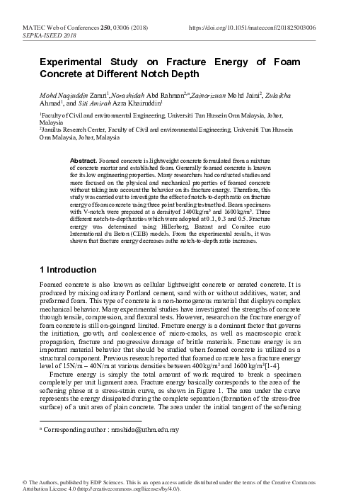 (PDF) Experimental Study on Fracture Energy of Foam Concrete at ...
