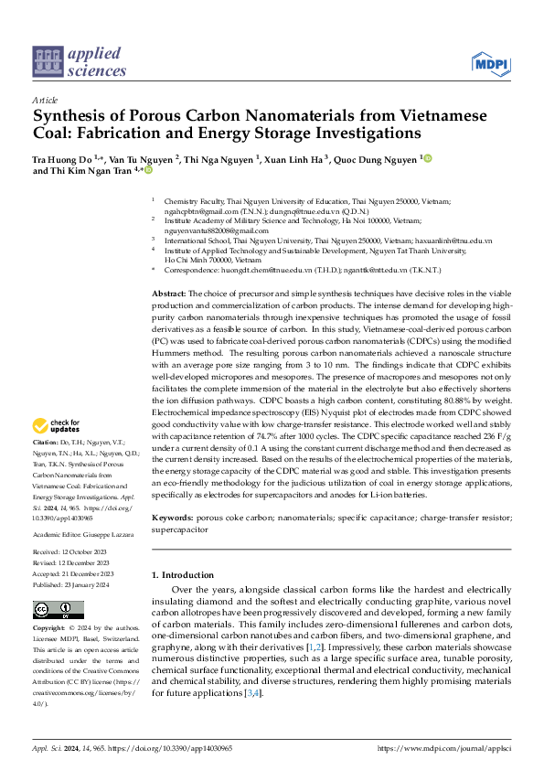 (PDF) Synthesis of Porous Carbon Nanomaterials from Vietnamese Coal ...
