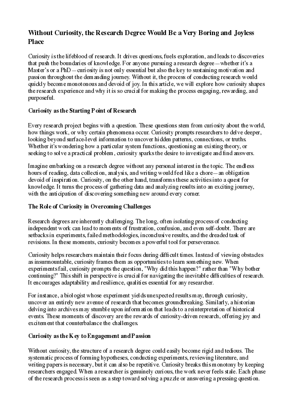 (PDF) Without Curiosity, the Research Degree Would Be a Very Boring and ...