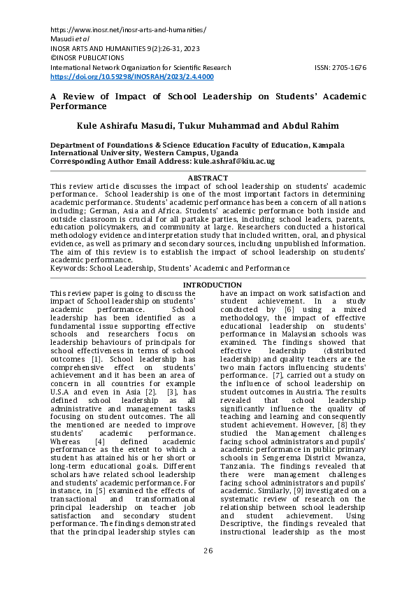 (PDF) A Review of Impact of School Leadership on Students’ Academic ...