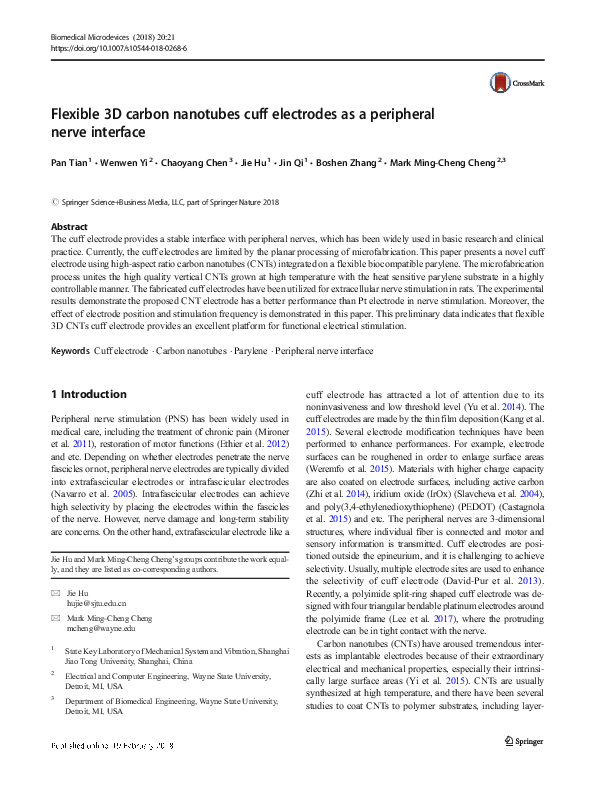 (PDF) Flexible 3D carbon nanotubes cuff electrodes as a peripheral ...