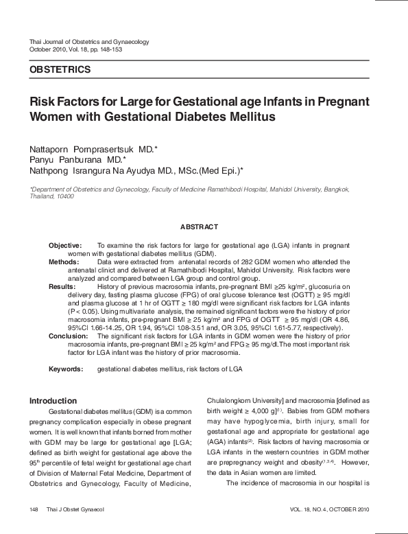 (PDF) Risk Factors for Large for Gestational age Infants in Pregnant ...