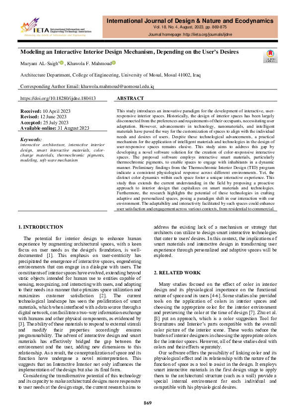 (PDF) Modeling an Interactive Interior Design Mechanism, Depending on ...
