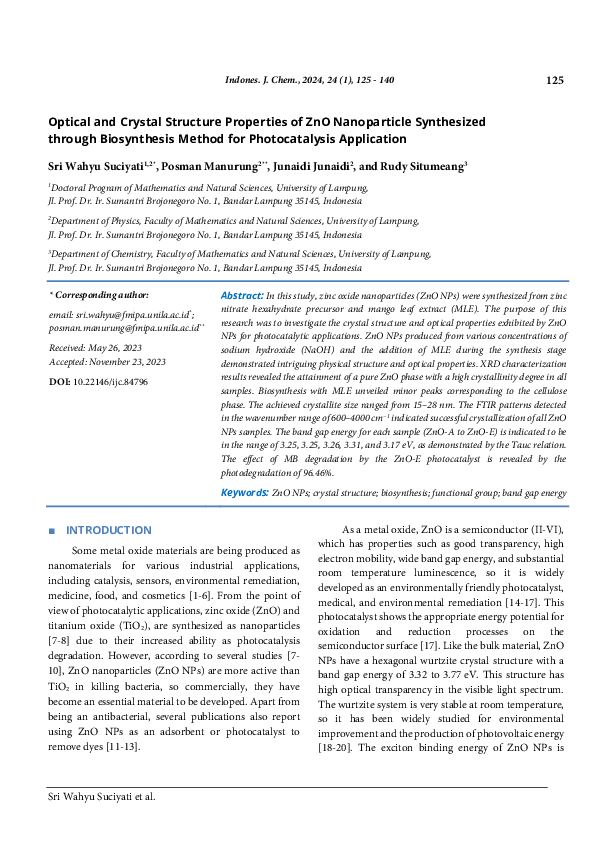(PDF) Optical and Crystal Structure Properties of ZnO Nanoparticle ...