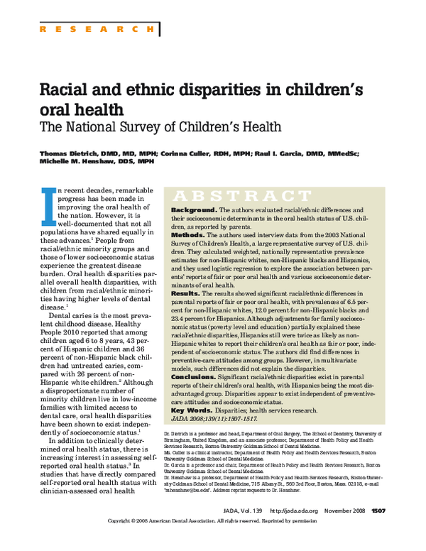 (PDF) Racial and Ethnic Disparities in Children's Oral Health