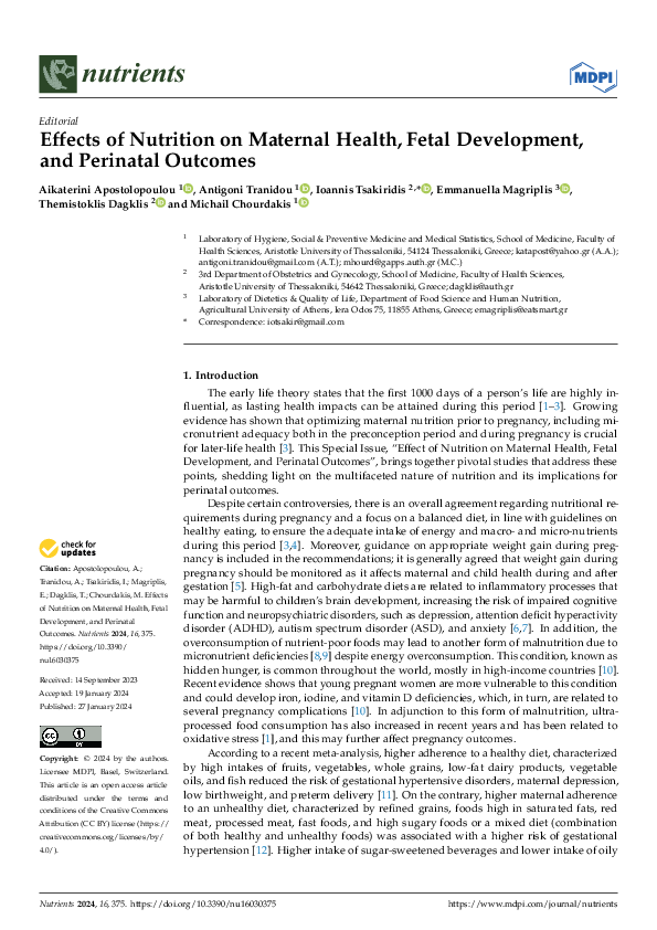 (PDF) Effects of Nutrition on Maternal Health, Fetal Development, and ...