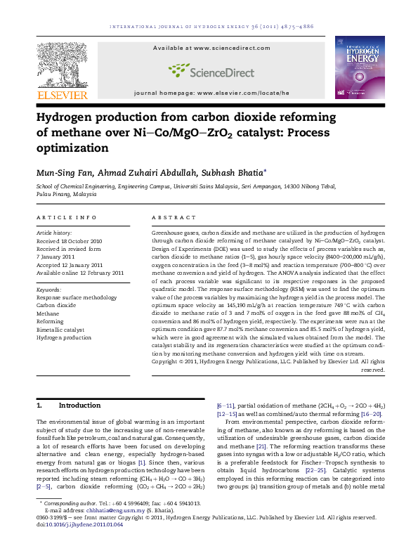 (PDF) Hydrogen Production from Carbon Dioxide Reforming of Methane over ...