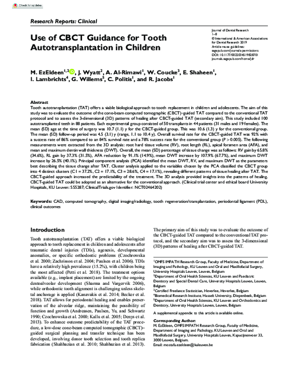 (PDF) Use of CBCT Guidance for Tooth Autotransplantation in Children