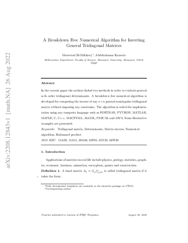 (PDF) A Breakdown Free Numerical Algorithm for Inverting General ...