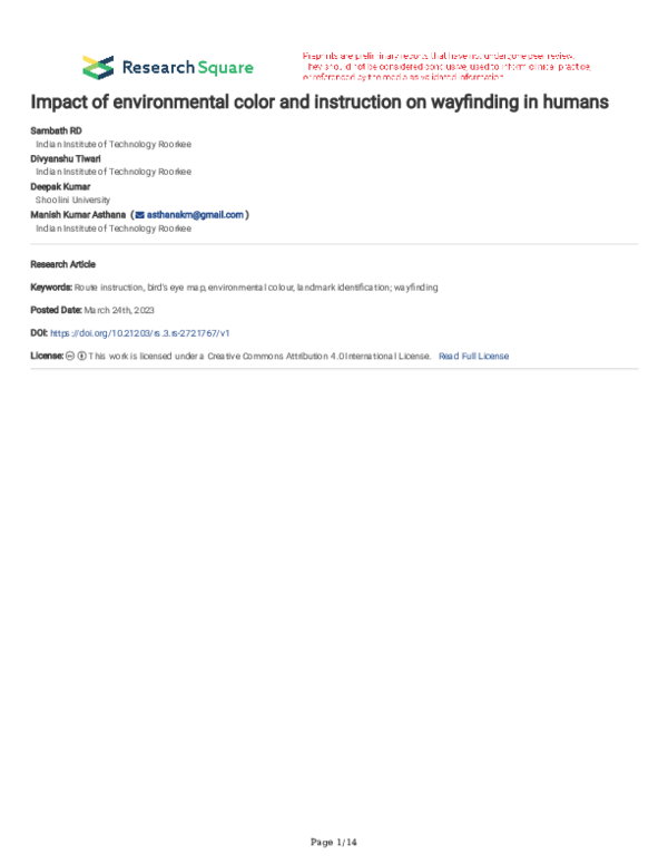 (PDF) Impact of environmental color and instruction on wayfinding in humans
