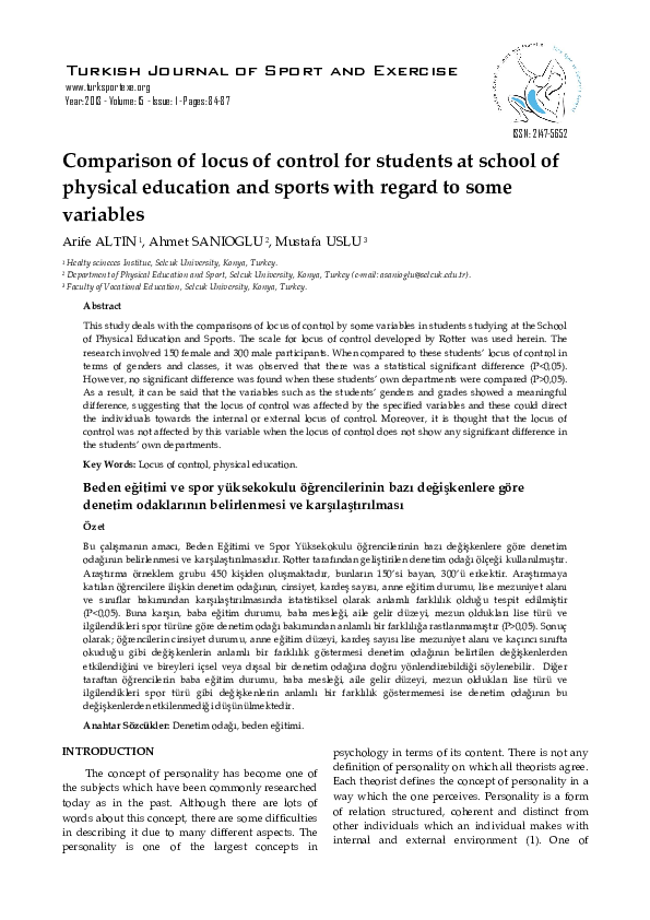 (PDF) Comparison of locus of control for students at school of physical ...