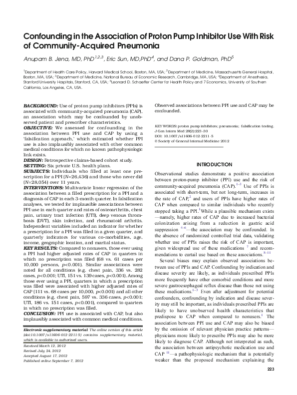 (PDF) Confounding in the Association of Proton Pump Inhibitor Use With ...