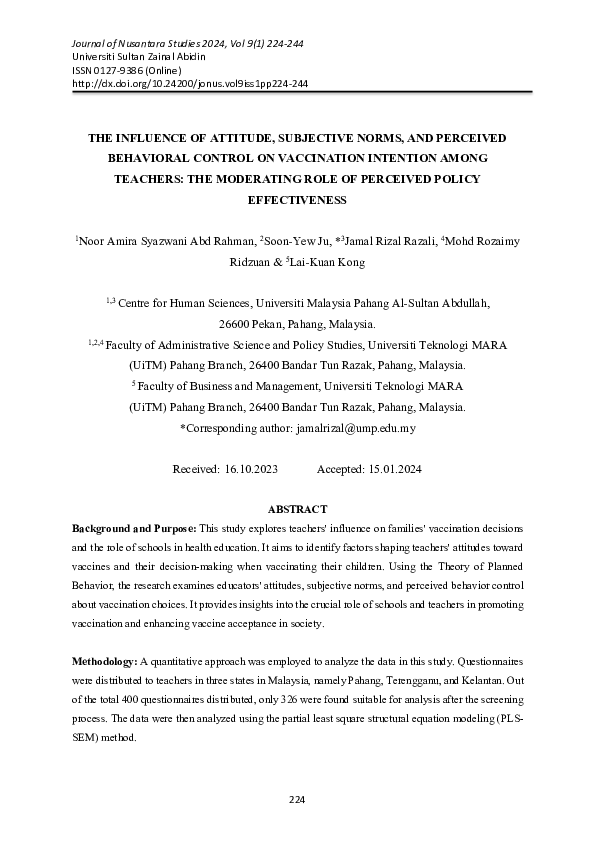 (PDF) The Influence of Attitude, Subjective Norms, and Perceived ...