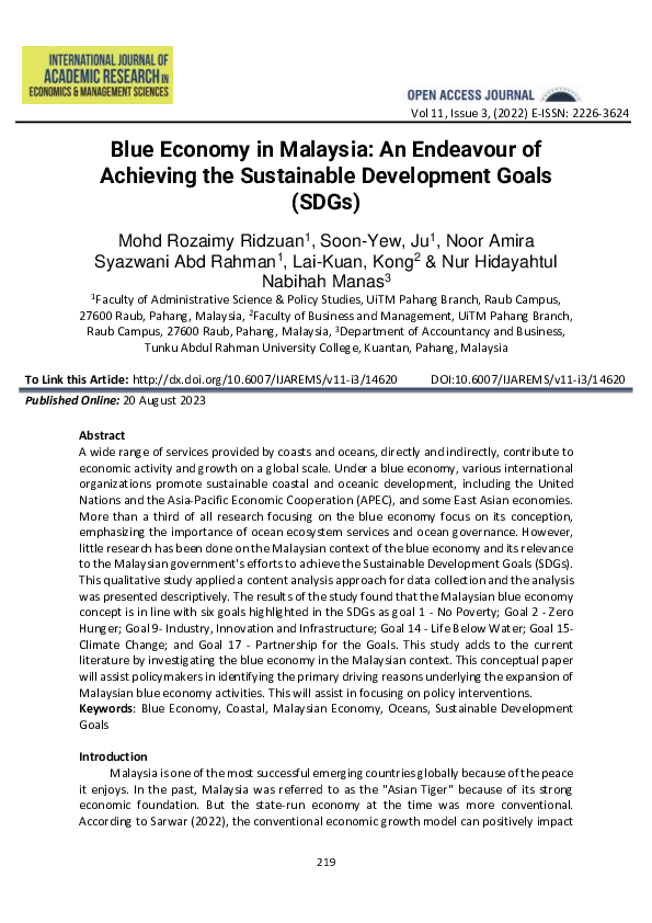 (PDF) Blue Economy in Malaysia: An Endeavour of Achieving the ...