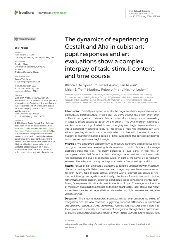 (PDF) The dynamics of experiencing Gestalt and Aha in cubist art: pupil ...