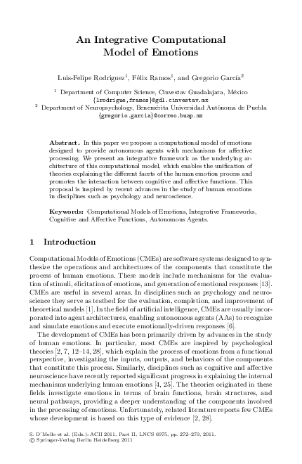 (PDF) An Integrative Computational Model of Emotions