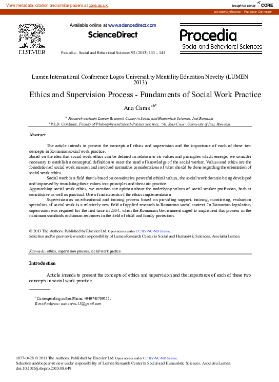 (PDF) Ethics and Supervision Process - Fundaments of Social Work Practice