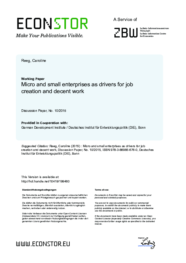 (PDF) Micro and small enterprises as drivers for job creation and ...