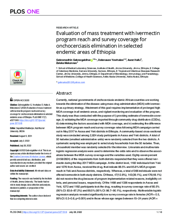 (PDF) Evaluation of mass treatment with ivermectin program reach and ...
