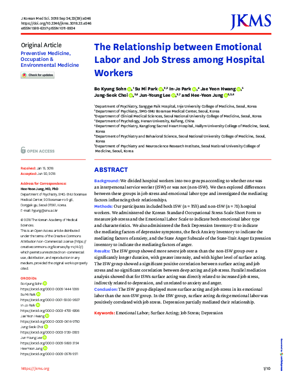 (PDF) The Relationship between Emotional Labor and Job Stress among ...