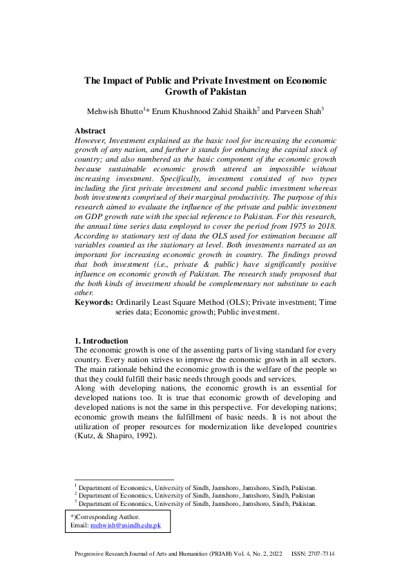(PDF) The Impact of Public and Private Investment on Economic Growth of ...