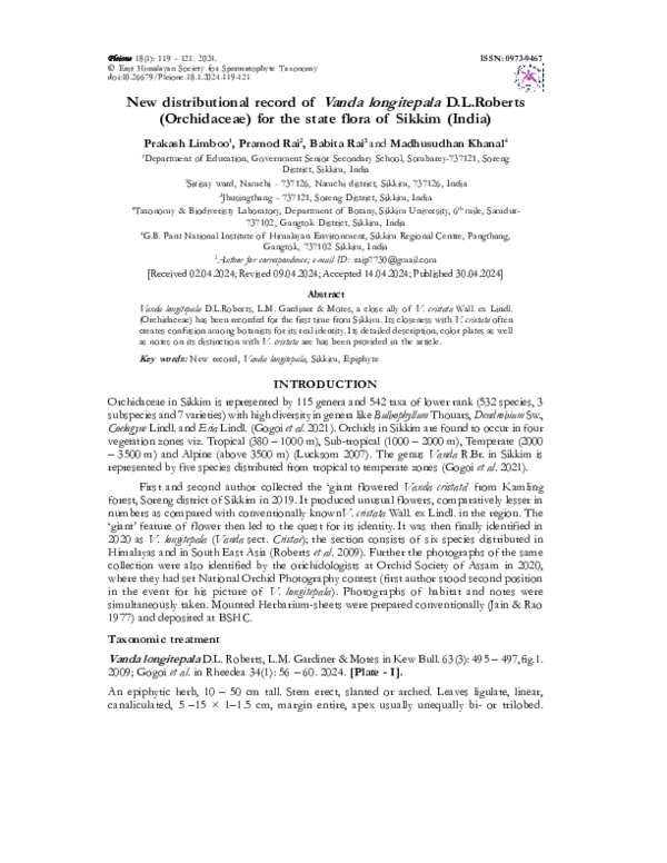 (PDF) New distributional record of Vanda longitepala D.L.Roberts ...