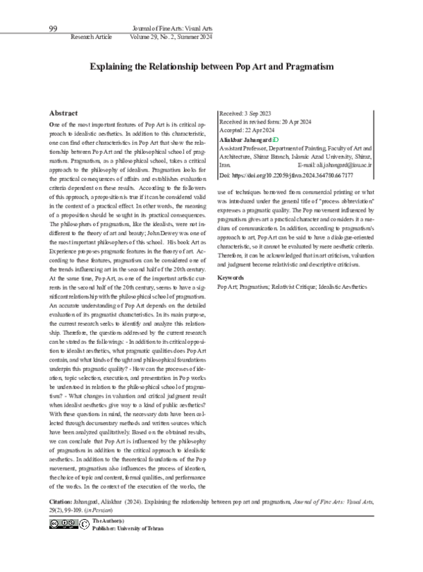 (PDF) Explaining the Relationship between Pop Art and Pragmatism